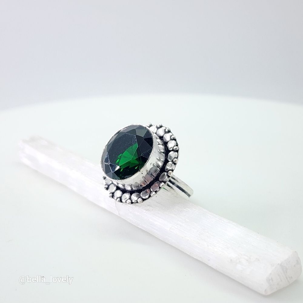 Green Quartz Ethnic Handmade Ring Jewelry US Size 7